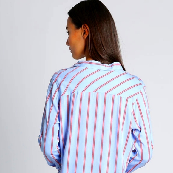 Oversized Striped Button Shirt Gorgeous Fabric Loose & Flowy Lrg 100% Rayon - Picture 3 of 16
